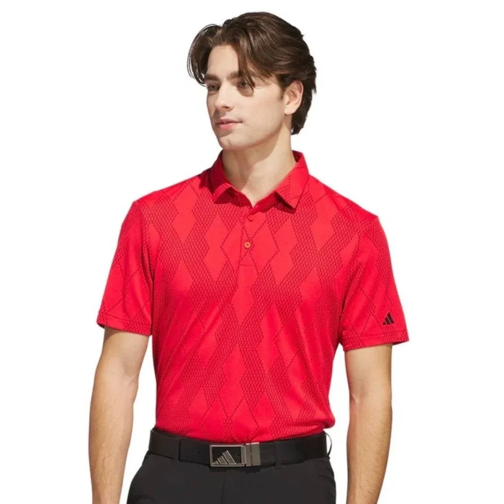 Adidas Mens Ultimate365 Micro Texture Polo Shirt Red Argyle Size 2XL